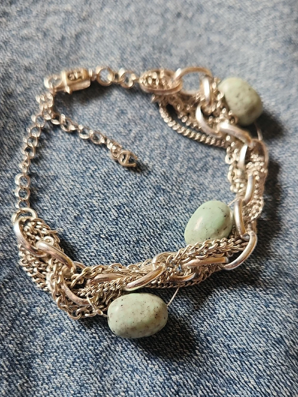 True Religion Silver Chain Bracelet with Turquoise Beads - Women Jewelry